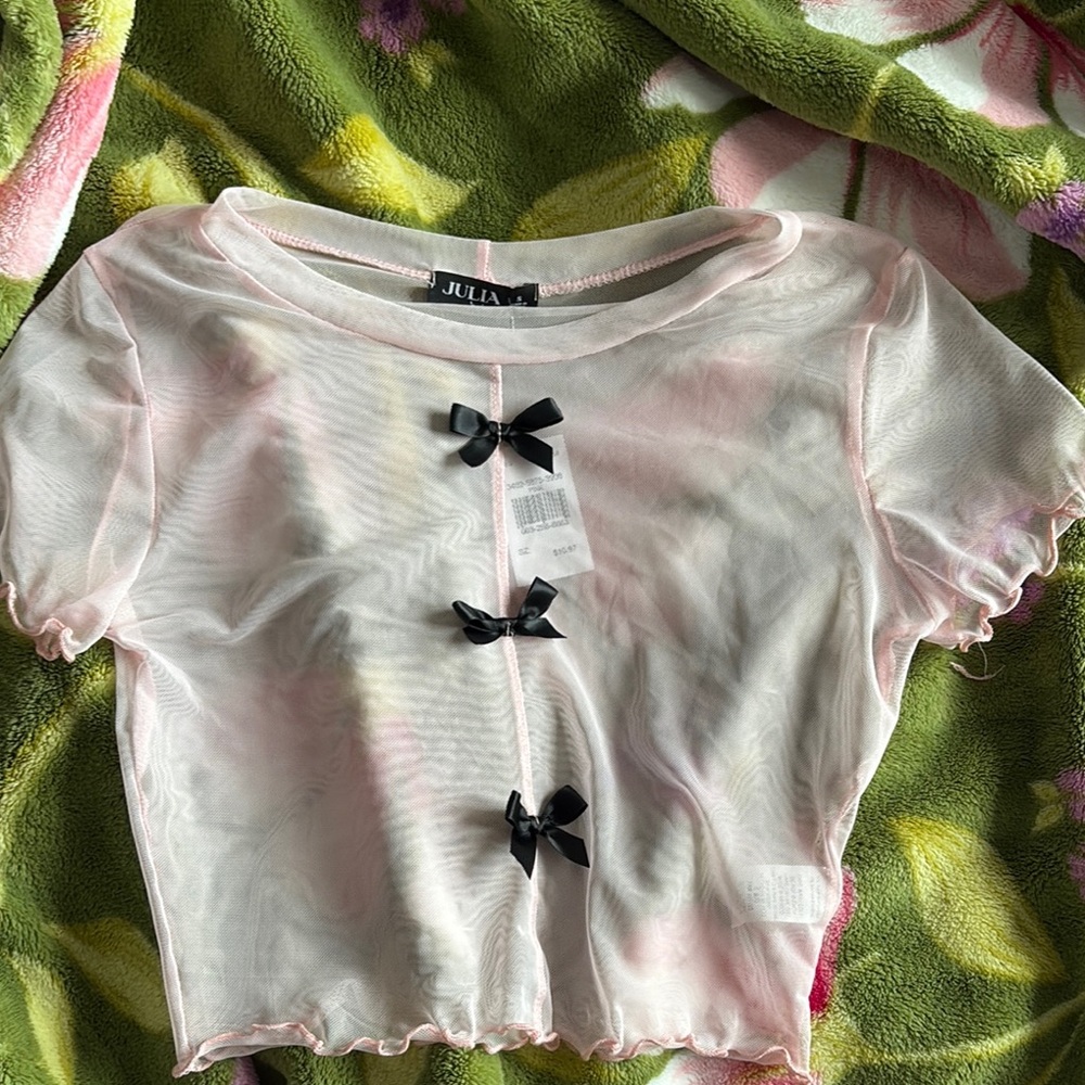 Pink and Black Blouse with Bow Detail